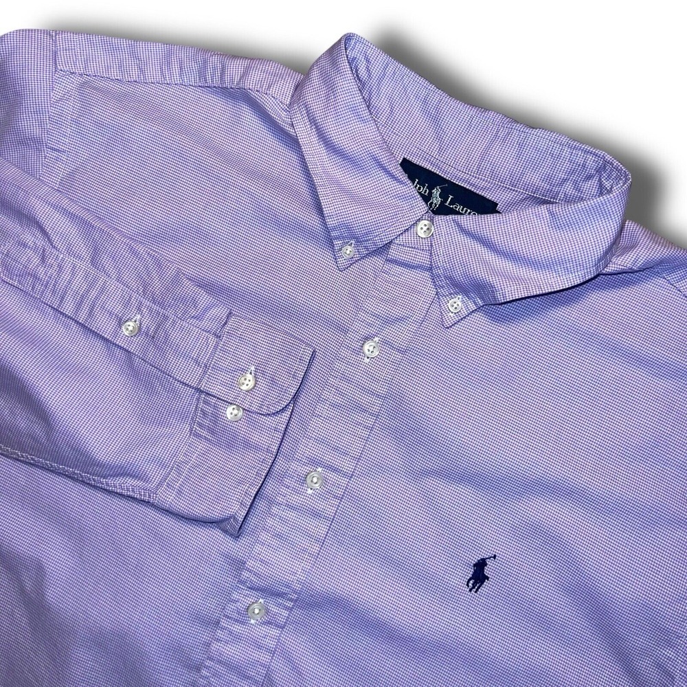 Ralph Lauren Houndstooth Lilac 18‎ 34/35 ClassicFit ButtonDown Vtg Preppy Shirt